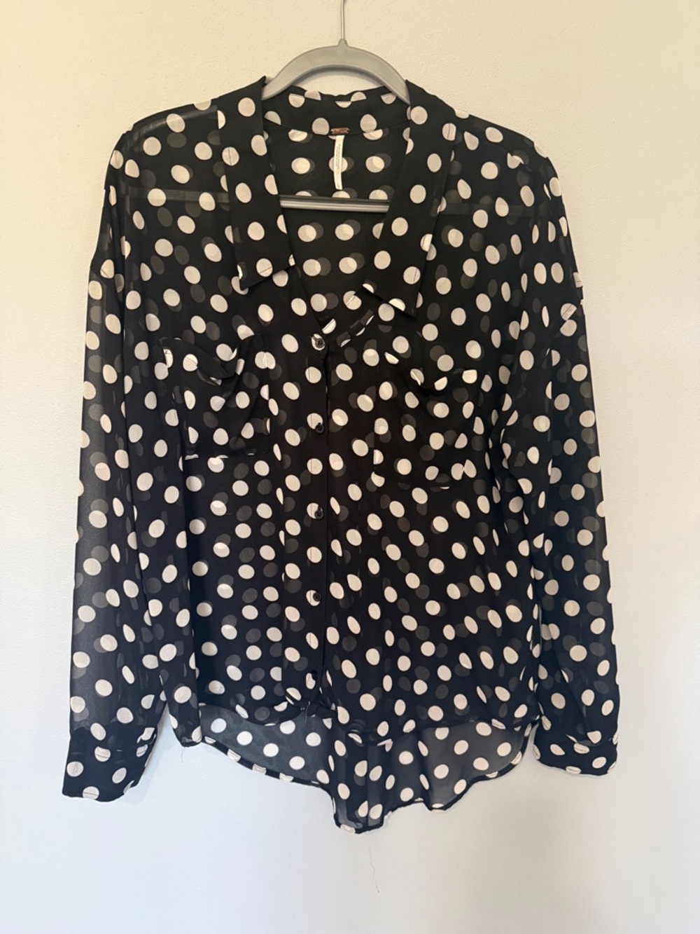 Free People Polka Dot Long-Sleeve Blouse - Black and White